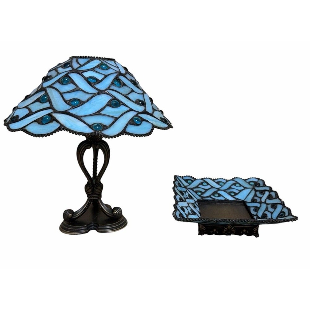 Party Lite Tiffany Style Stained Glass Tea light Candle Lamp & Candleholder Dish